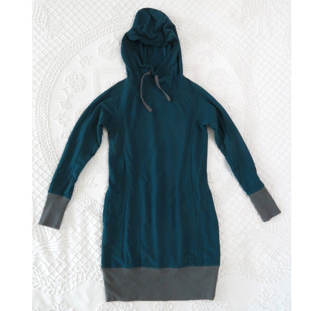 Toad&Co BFT Teal Organic Cotton Hoodie Hooded Dress XS Sweatshirt Tunic Mini
